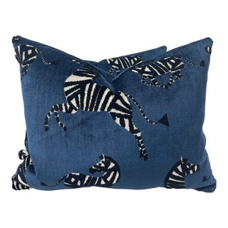 Zebra Cut Velvet in Sapphire 16"x20" Pillows-A Pair For Sale