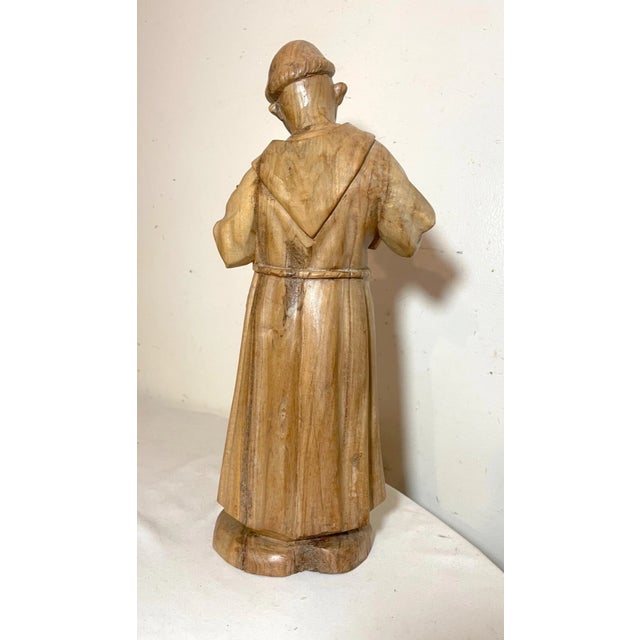 1940s Hand Carved Wood Folk Art Friar Monk Statue Sculpture Religious Figure For Sale - Image 10 of 11