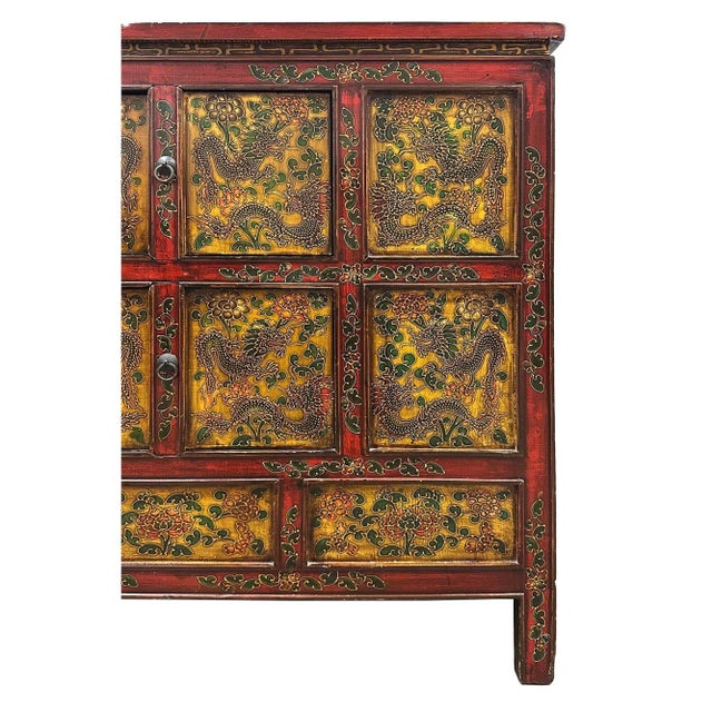 Early 20th Century Antique Tibetan Hand-Painted Cabinet For Sale - Image 5 of 13