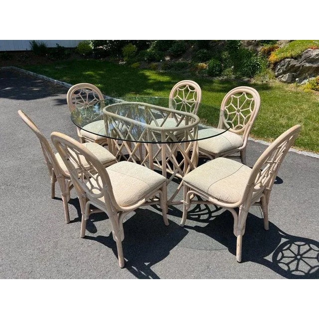 Chinoiserie Palm Beach Regency Rattan Dining Set With Six Chairs For Sale - Image 3 of 13
