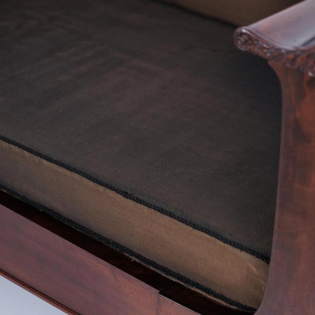 Antique Empire Sofa in Mahogany with Turned Legs and Brown Upholstery, 1830s For Sale - Image 5 of 10