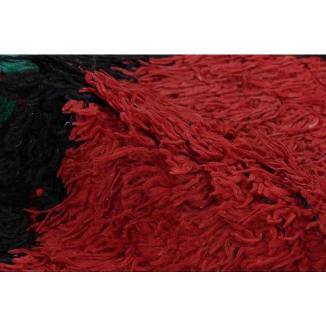 Vintage Mid-Century Moroccan Geometric Diamond Red Green and Black Wool Shag Rug For Sale - Image 9 of 10