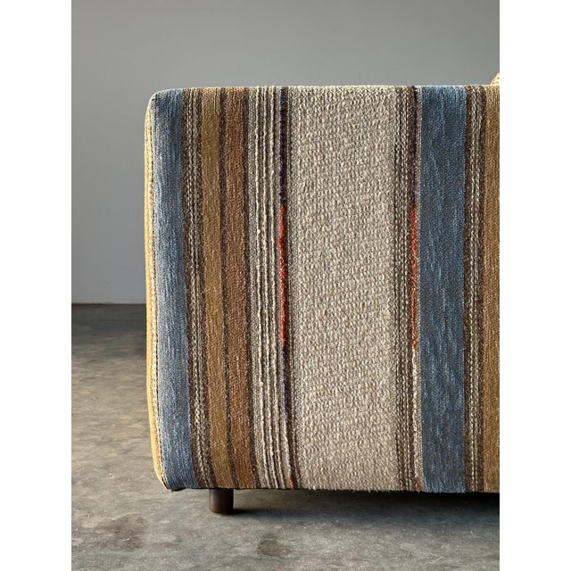 Wood 1970s Striped Woven Upholstery Three-Seat Sofa For Sale - Image 7 of 18