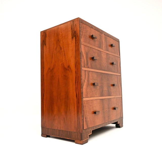 1930s Art Deco Figured Walnut Chest of Drawers from Heals, 1930 For Sale - Image 5 of 11
