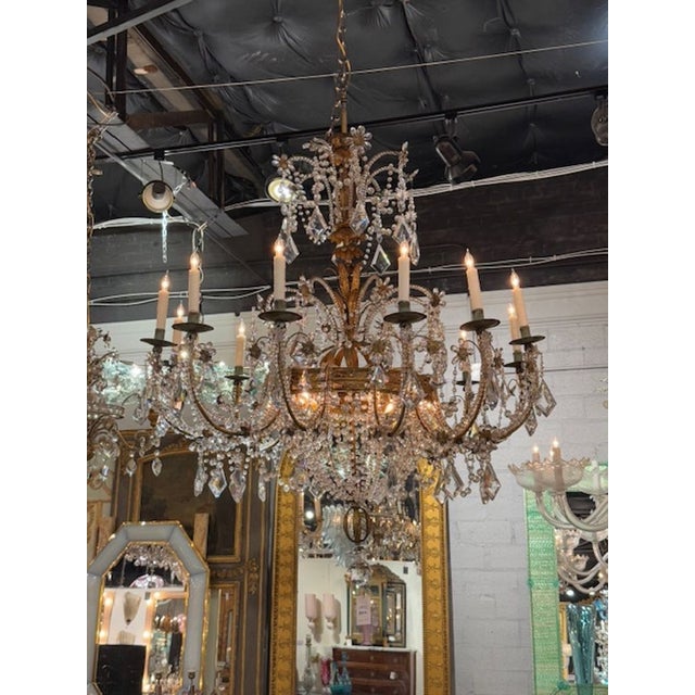Metal 19th Century Large Scale Italian Basket Form Crystal Chandelier For Sale - Image 7 of 8