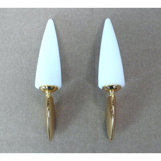 1970s Two Wall Sconces with White Tulip Glass Shades, 1970s, Set of 2 For Sale - Image 5 of 5