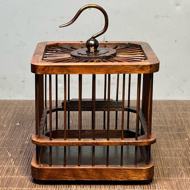 1960s Vintage Chinese Rosewood Cricket Cage | Small Square Hanging Box | Asian Chinoiserie Decor For Sale - Image 5 of 10