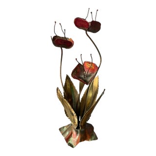 Mid-Century Hand-Made Copper and Brass Poppy Sculpture 10" Tall For Sale