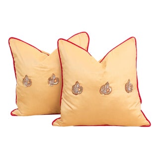 Pair of Naksh Zardozi-Embroidered Silk Pillow Covers For Sale