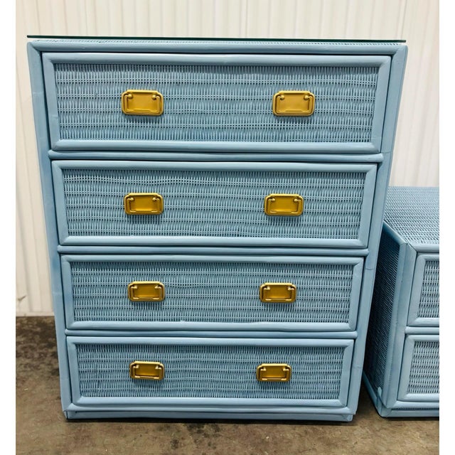 Robin's Egg Blue Coastal Chic Rattan Wicker Dresser & Nightstand Set For Sale - Image 8 of 12