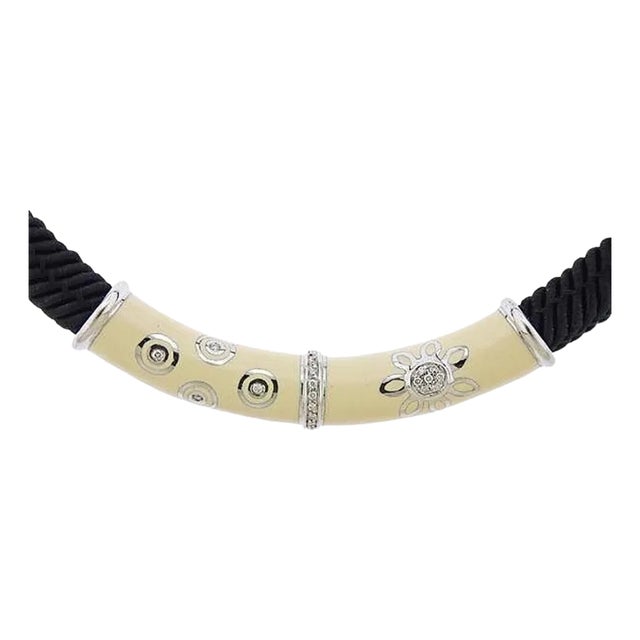 Nouvelle Bague Diamond 18k Gold 925 Silver Enamel Cord Necklace 18"L For Sale