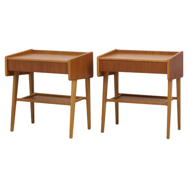 Vintage Swedish Scandinavian Modern Teak Nightstands with Drawers, 1960s, Set of 2 For Sale