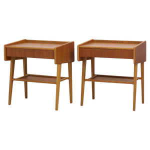 Vintage Swedish Scandinavian Modern Teak Nightstands with Drawers, 1960s, Set of 2