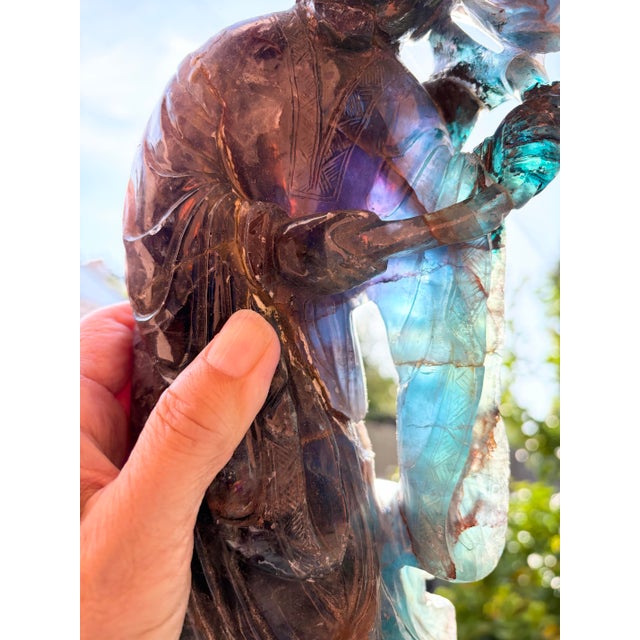 Antique Chinese Qing Dynasty 8.4lb Rainbow Fluorite Carved Lady Figure W/ Stand For Sale In Los Angeles - Image 6 of 12