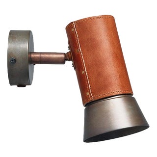 Leather and Iron Kusk Wall Lamp by Sabina Grubbeson for Konsthantverk For Sale