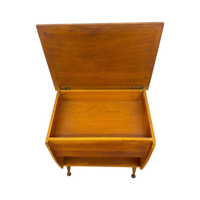 Vintage Mid-Century Modern Italian Style Flip-Top Sewing Table / Nightstand With Brass Finished Capped Legs. For Sale - Image 12 of 12