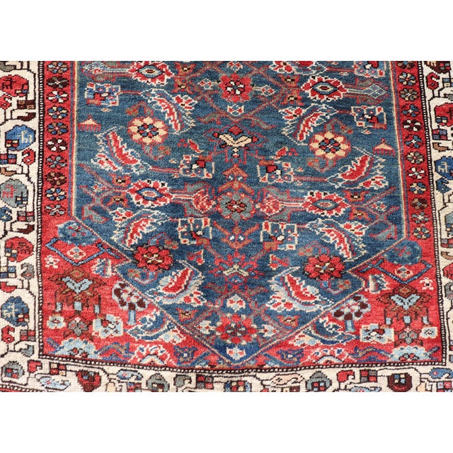 Late 19th Century Antique Persian Bidjar Rug With Large Floral Motifs in Blue, Red, and Ivory For Sale - Image 5 of 12