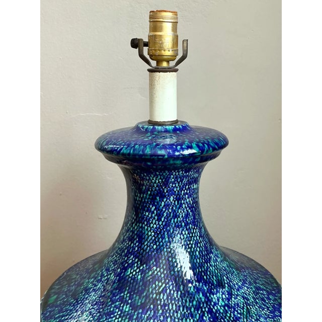Ceramic Vintage Mid-Century Modern Blue Glazed Ceramic Lamp For Sale - Image 7 of 12
