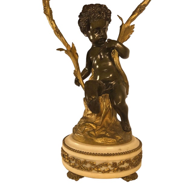 Mid 19th Century Mid 19th Century Patinated Bronze Figural Putti Candelabra - a Pair For Sale - Image 5 of 12