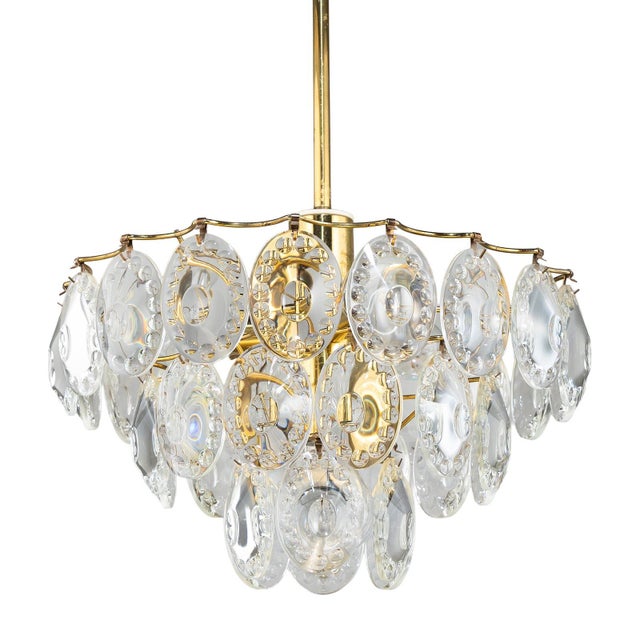 German Gold-Plated Chandelier with Faceted Oval Crystals by Kinkeldey, 1960s For Sale - Image 12 of 12