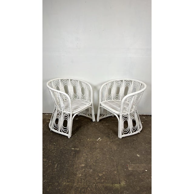Vintage Rattan Lounge Chairs- A Pair For Sale - Image 4 of 13