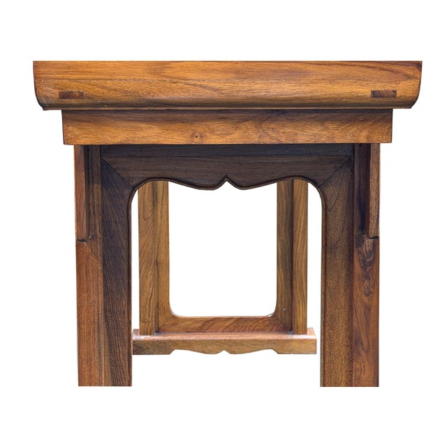 Oriental Point Edge Altar Natural Wood Grain Everted Flanges Console Table For Sale - Image 11 of 13