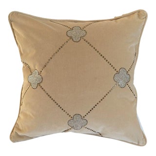 Luxury Velvet Pillow Cover With Swarovski Crystal Quatrefoil Design — Fits 20” X 20” Insert For Sale