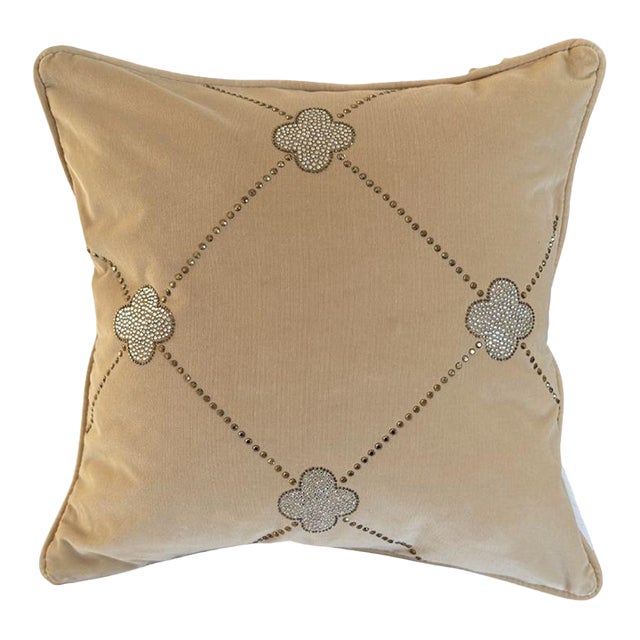 Luxury Velvet Pillow Cover With Swarovski Crystal Quatrefoil Design — Fits 20” X 20” Insert For Sale