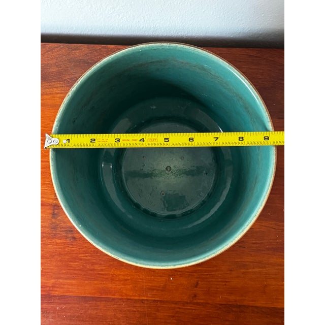 Mid-Century Modern Vintage Mid-Century Ceramic Planter With Dimensional Fat Lava Style Glaze, Orange Brown & Teal For Sale - Image 3 of 12