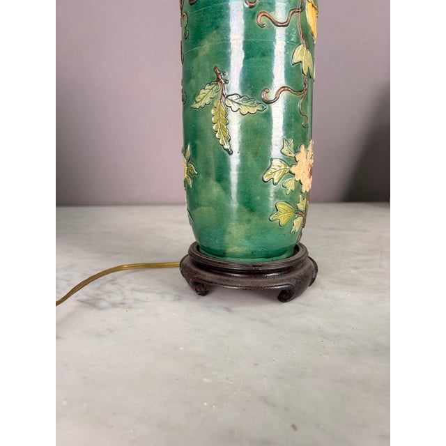 19th Century Chinese Floral Relief Pottery Table Lamp For Sale In New York - Image 6 of 9