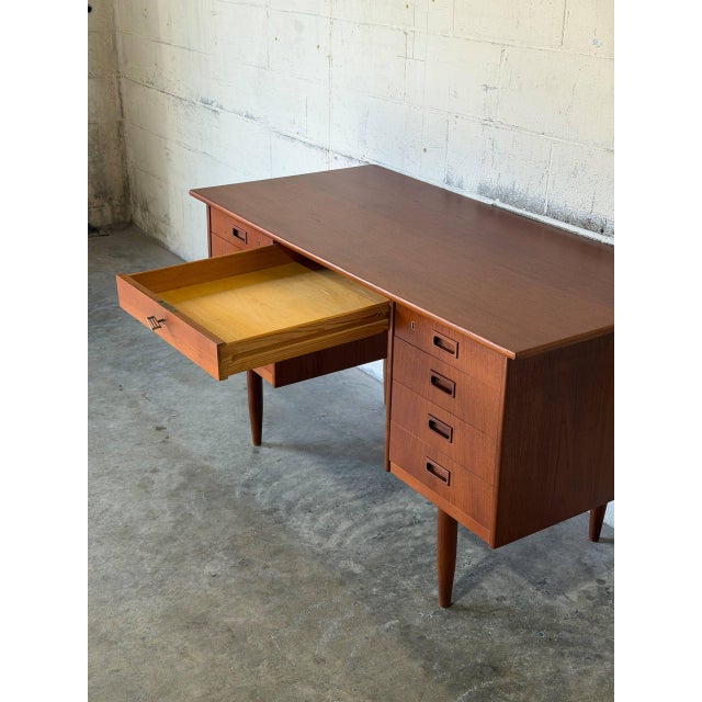 Teak Executive Desk With Inset Handles Danish Mid-Century Modern 1960s For Sale - Image 4 of 11