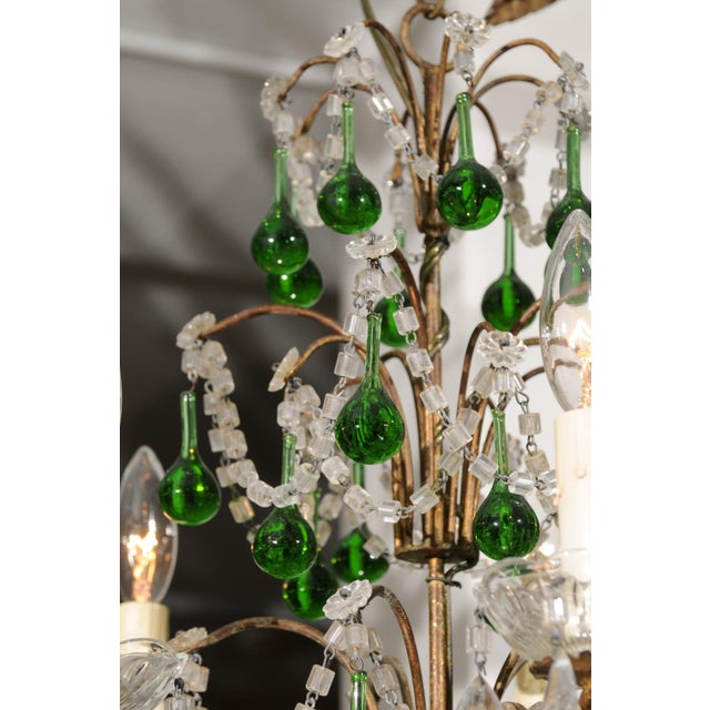 Petite 1930s Italian Emerald Green & Beaded Crystal For Sale - Image 9 of 11