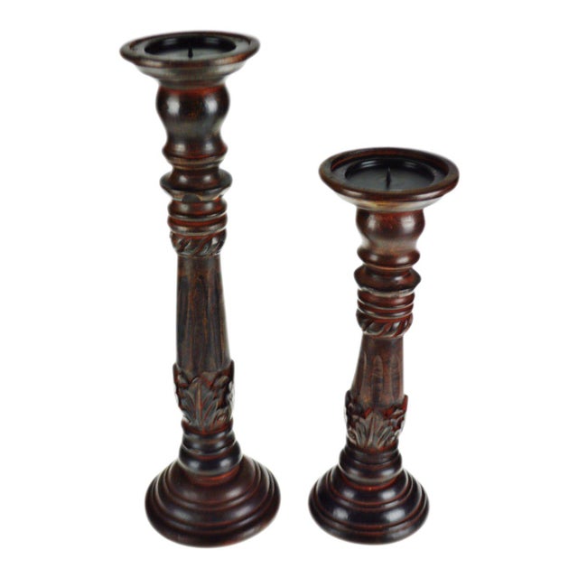 Vintage Carved Wood Pillar Candle Holders a Pair Chairish