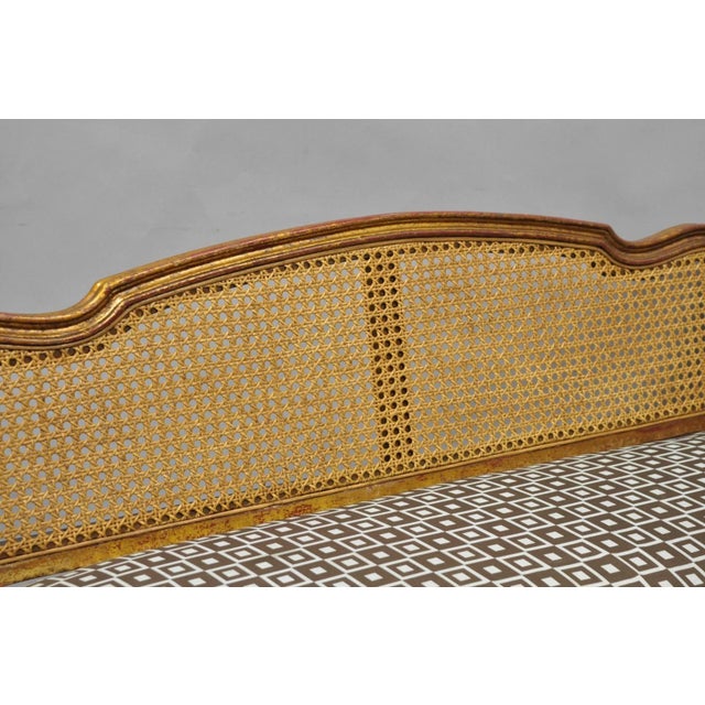 Vintage French Louis XV Style Distressed Gold Gilt Cane Back Vanity Bench Seat For Sale - Image 14 of 18