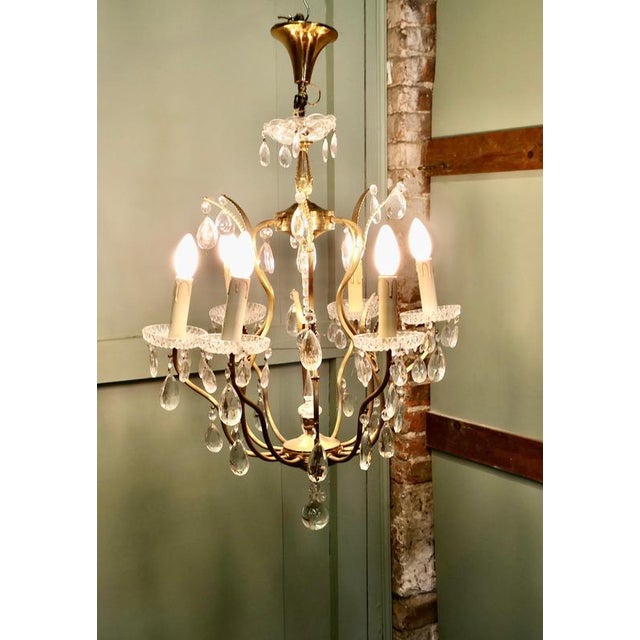 1950s Vintage French Crystal and Brass Chandelier, 1950 For Sale - Image 5 of 8