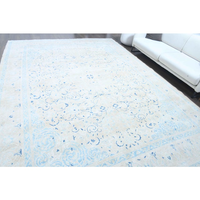 1970s Vintage Persian Handmade Wool Cotton Light Blue Area Rug For Sale - Image 4 of 11