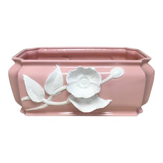 Fitz and Floyd Vintage Pink Rectangular Planter with Poppy Flowers For Sale