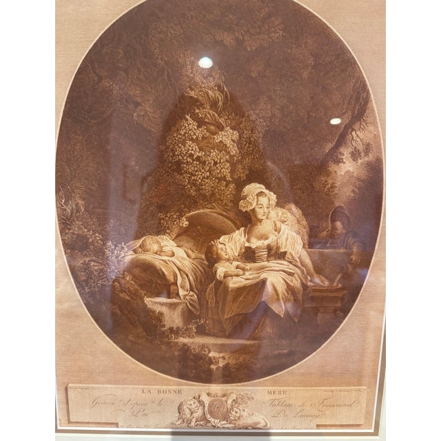 Rococo Antique Fragonard Engraving “La Bonne Mère” | After Jean-Honoré Fragonard | Oval Sepia Print | Gilt Frame [s.h.s-l-8.5050] Reproduction For Sale - Image 3 of 6