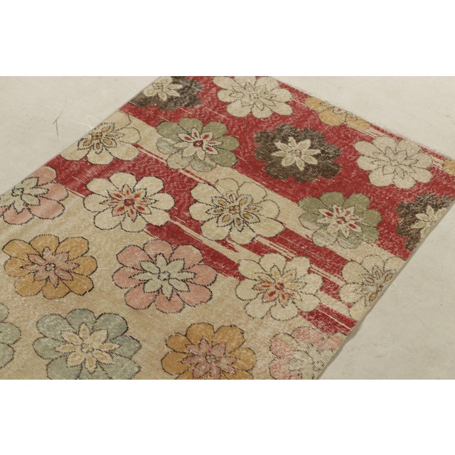 Rug & Kilim 1960s Vintage Zeki Müren Rug in Beige, Pink, Red, White Floral Medallions For Sale - Image 4 of 8