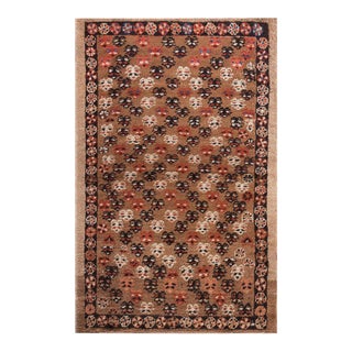 1890s Brown Geometric Tribal Antique n.w. Persian Bakshaiesh Rug 2'9" X 4'4" Handknotted Wool Carpet For Sale