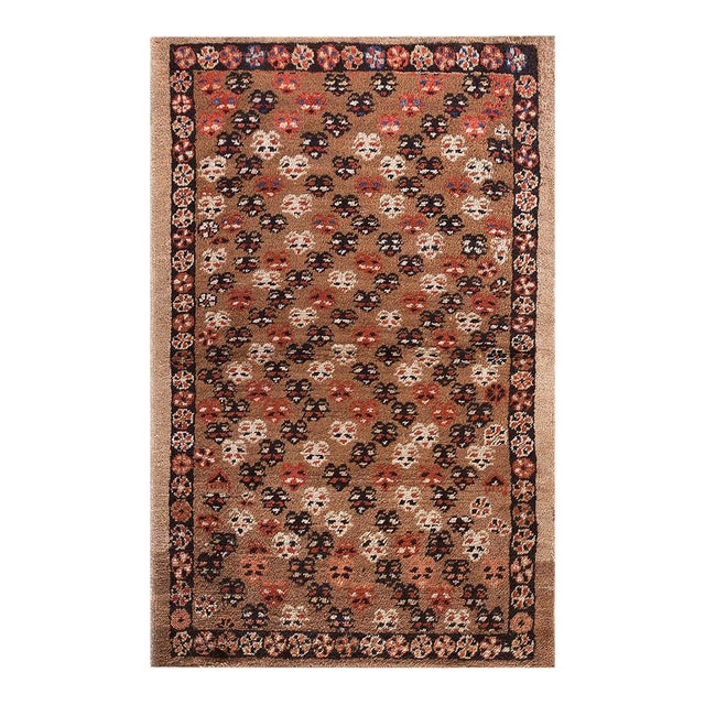 1890s Brown Geometric Tribal Antique n.w. Persian Bakshaiesh Rug 2'9" X 4'4" Handknotted Wool Carpet For Sale