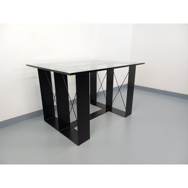 Vintage Rectangular High Table in Glass and Black Metal, 1980s For Sale - Image 4 of 18