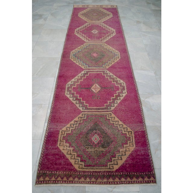Hand-Knotted Turkish Runner Rug Hallway Rug, Kitchen Runner, Bed Side Accent - 3′ × 11′3″ For Sale - Image 6 of 13