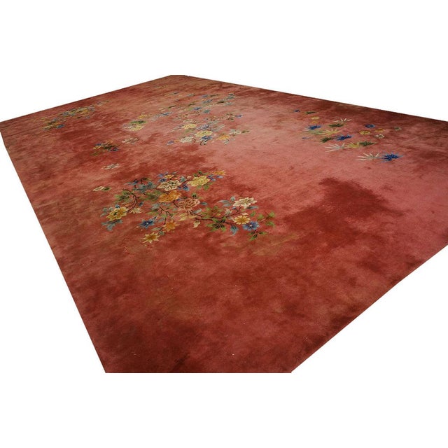 1930s Chinese Art Deco Carpet ( 11'9" x21'6" 358cm x 655cm ) Antique Oversized Chinese - Art Deco Chinese Floral Knotted...