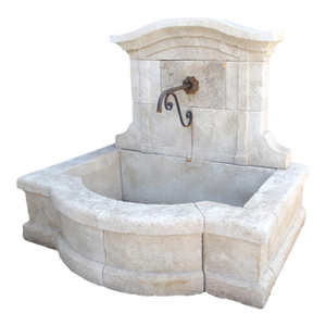 Coustelet French Carved Limestone Wall Fountain With Arched Top and Basin