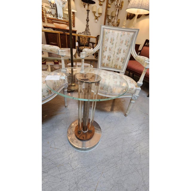 Mid-Century Modern 1990s Chrome and Wood Glass Side Table For Sale - Image 3 of 3