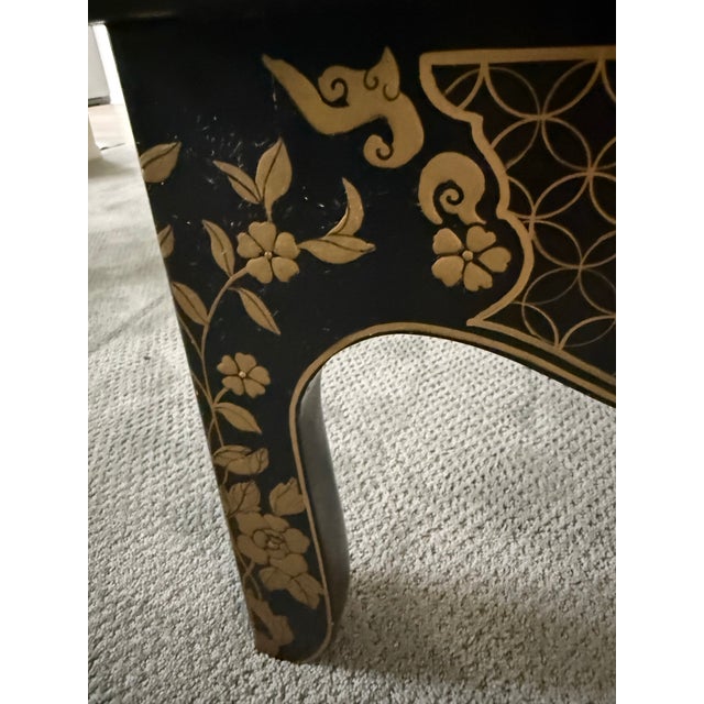 Drexel Heritage Drexel Heritage Et Cetera Collection Chinoiserie Black Gold & Burl Coffee Table. For Sale - Image 4 of 12