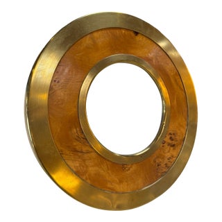 Vintage Round Brass & Burl Wood Picture Frame For Sale
