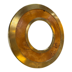 Vintage Round Brass & Burl Wood Picture Frame