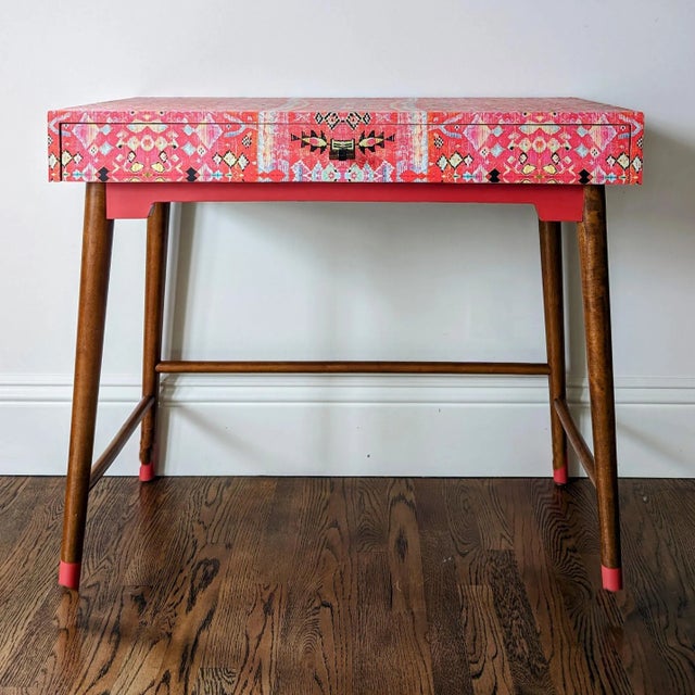 Mid-Century Modern Boho Mid-Century Kilim Rug Desk For Sale - Image 3 of 8